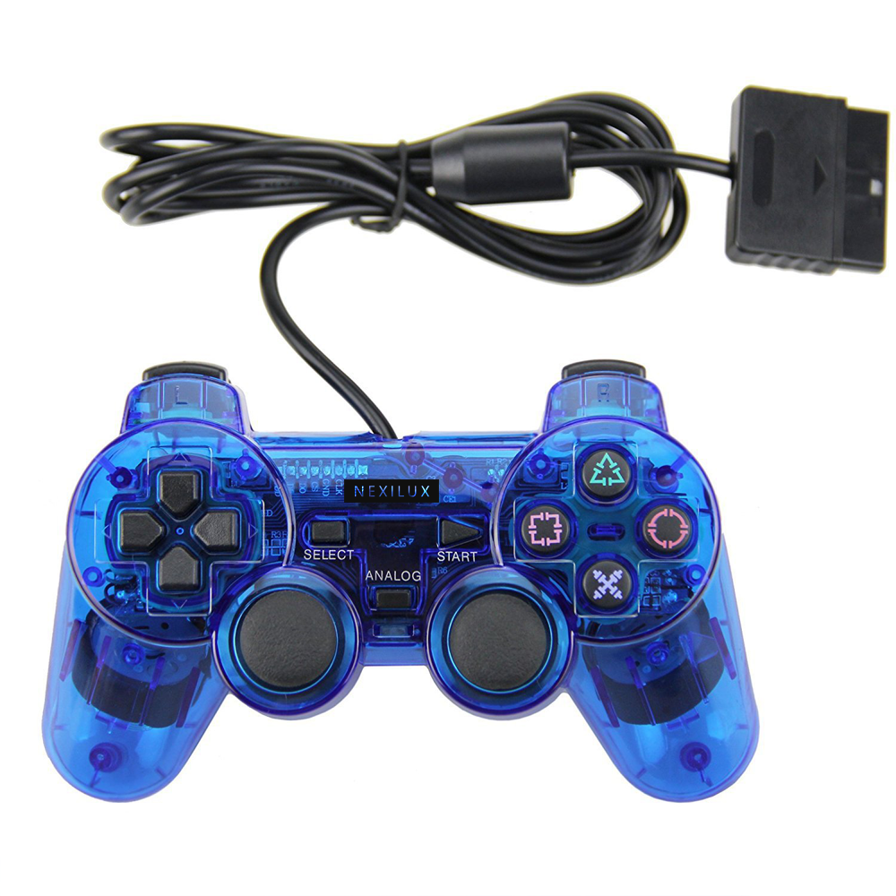 PS2 Controller Compatible with Sony Playstation 2 & Ps1 / Psone, Clear Blue