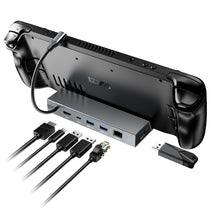 Load image into Gallery viewer, Docking Station for Steam Deck ROG Ally, MAYFLASH 6-in-1 Steam Deck Dock with HDMI 2.0 4K@60Hz+Gigabit Ethernet 1000Mbps+3 USB-A 3.0+ USB C PD Charging Port Compatible with Valve Stream Deck

