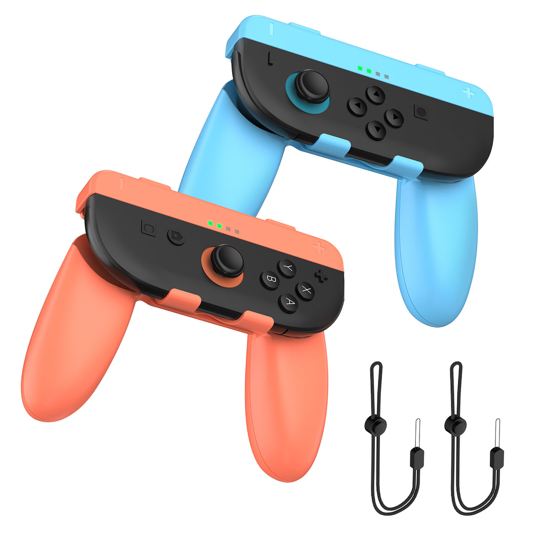 NEXILUX 2in1 Controller Grip and Wrist Strap Compatible with Nintendo Joy-Con 2 Blue Orange